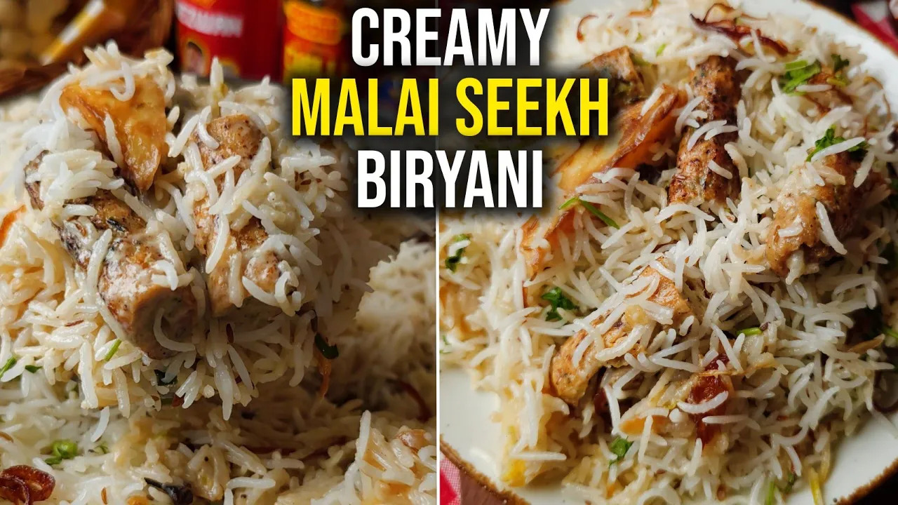 Malai Seekh Biryani Recipe | Creamy Chicken Seekh Kebab Biryani at Home